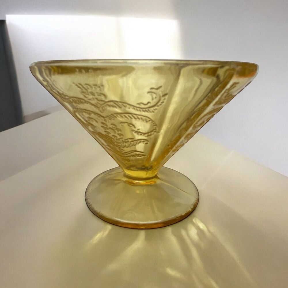 Vintage Federal Madrid Amber Depression Glass Dessert Sherbet Cups Set Of 2